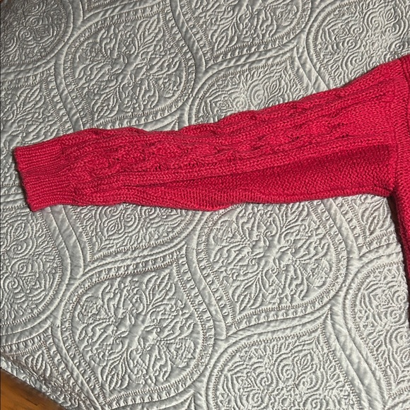 MOTHER Women's Magenta Cable Knit V-Neck Sweater - Picture 6 of 9